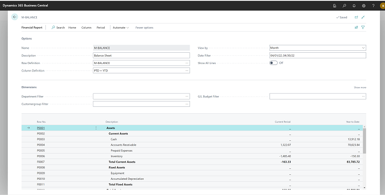 New page to edit financial report definition