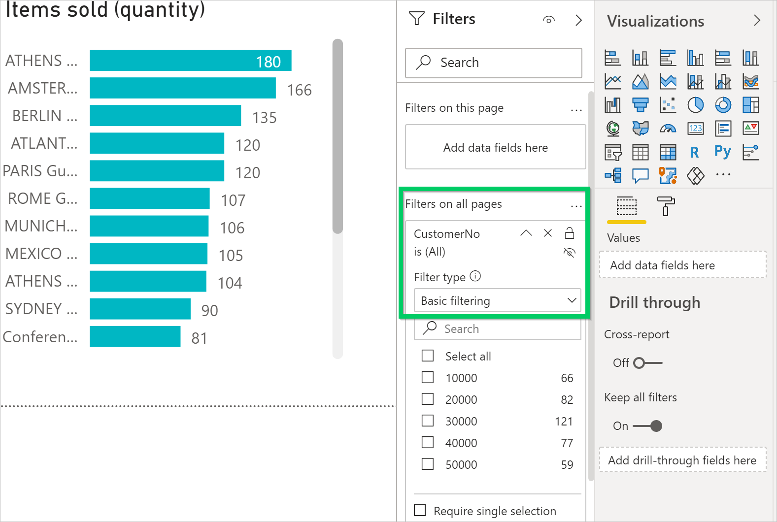 Setting the report filter for the Sales Invoice Activity report.