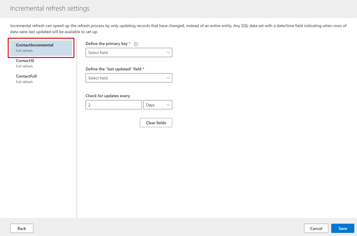 Configure incremental refresh settings.