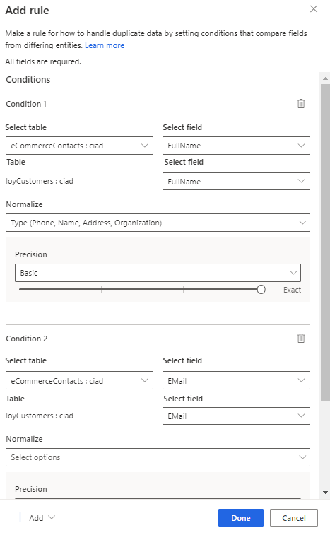 Unify match rule for name and email.