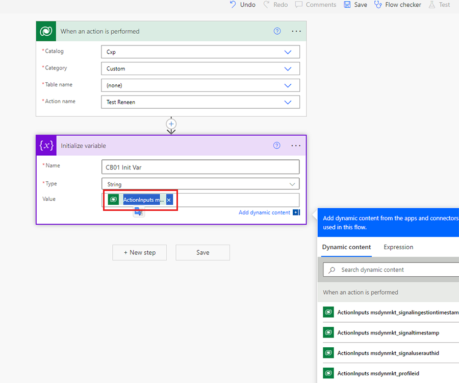 Screenshot of creating a Power Automate flow using attribute contact ID.