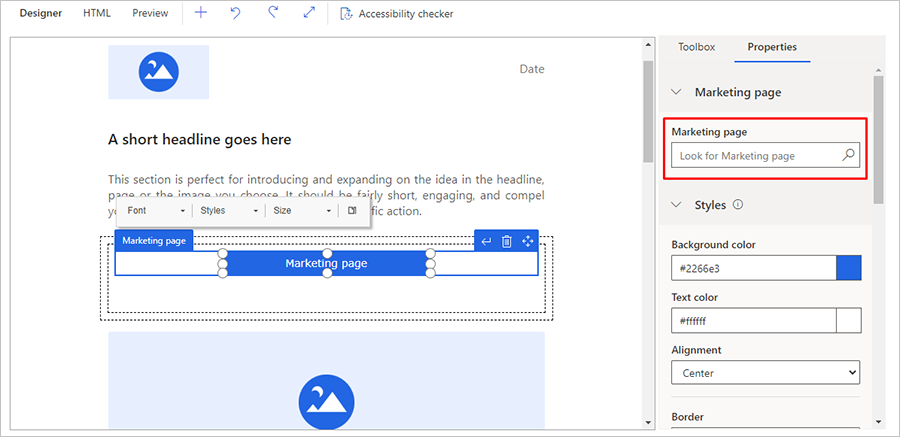 Assign a page to the page element.