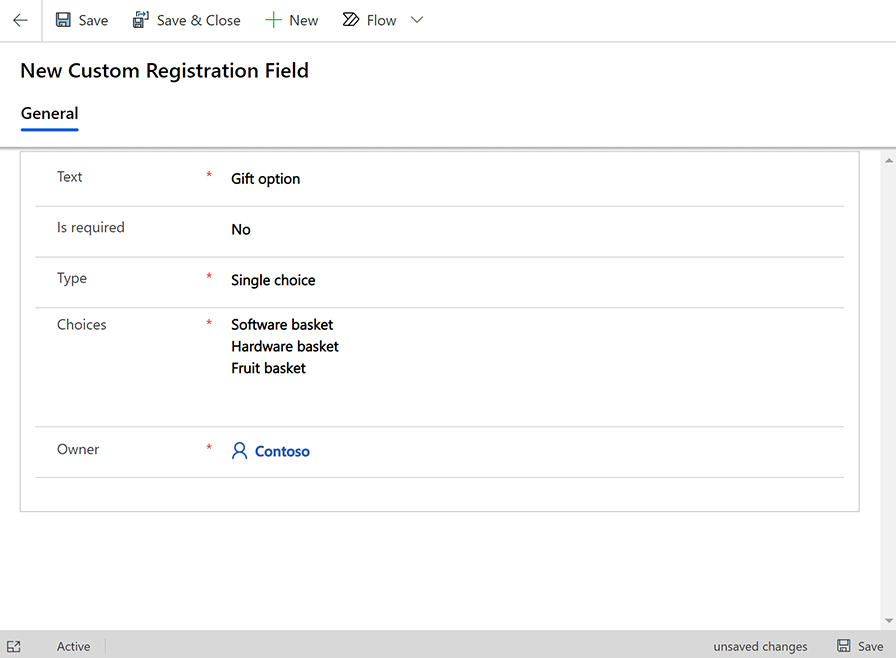 Example custom registration field setup.