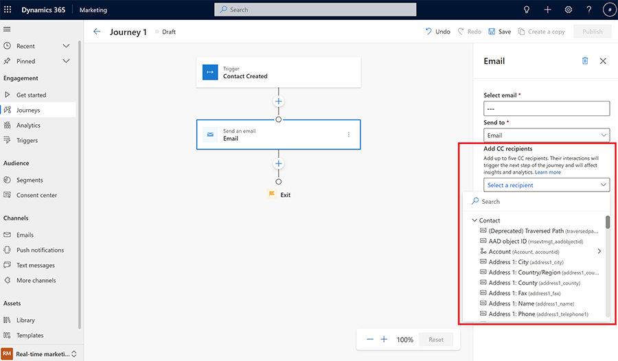 Screenshot showing the recipient selection.