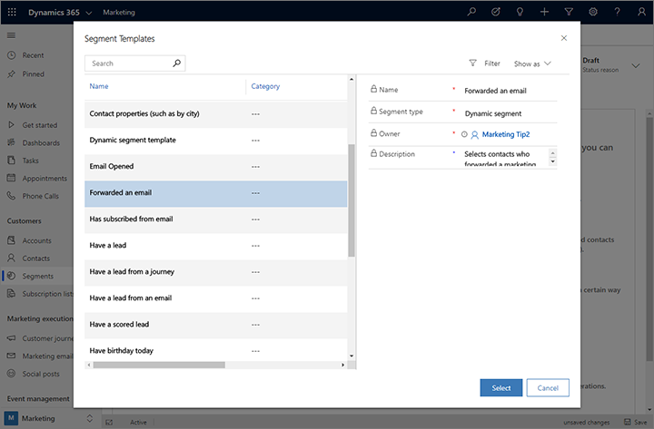 Segment template gallery.