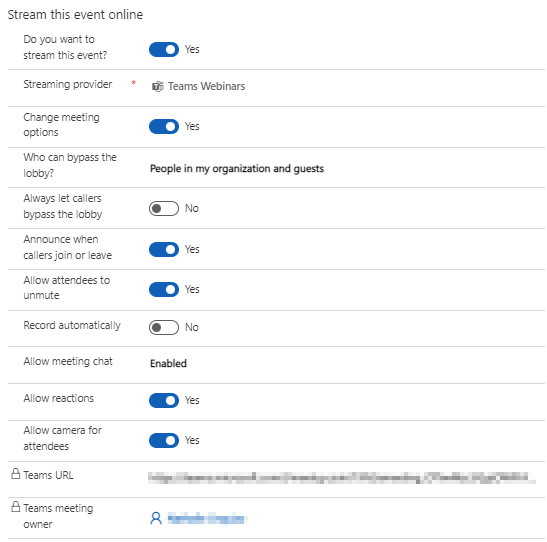 Screenshot of Webinar settings.