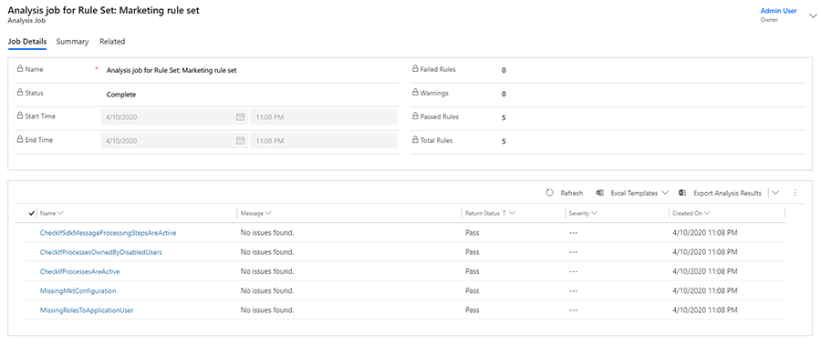 Screenshot of a complete analysis job overview.