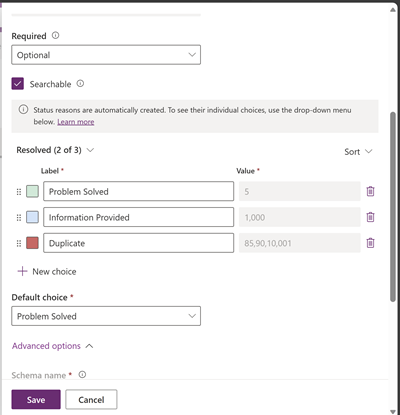 Screenshot displaying the case status column