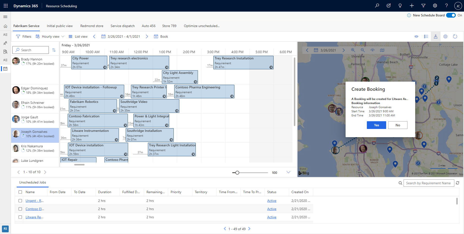 Screenshot of the schedule board showing dropping of the resource route.