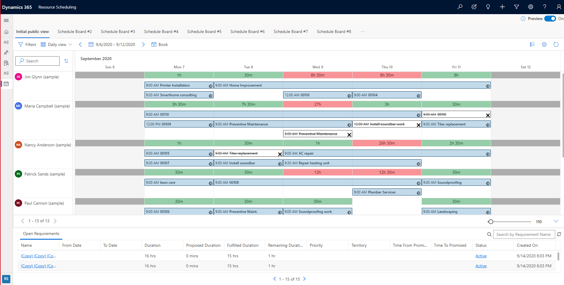 Screenshot of the new schedule board showing another daily view detail.