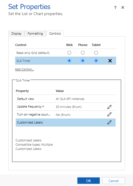 SLA timer customized label option