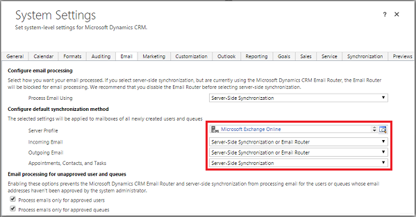 System Settings for server-side synchronization.