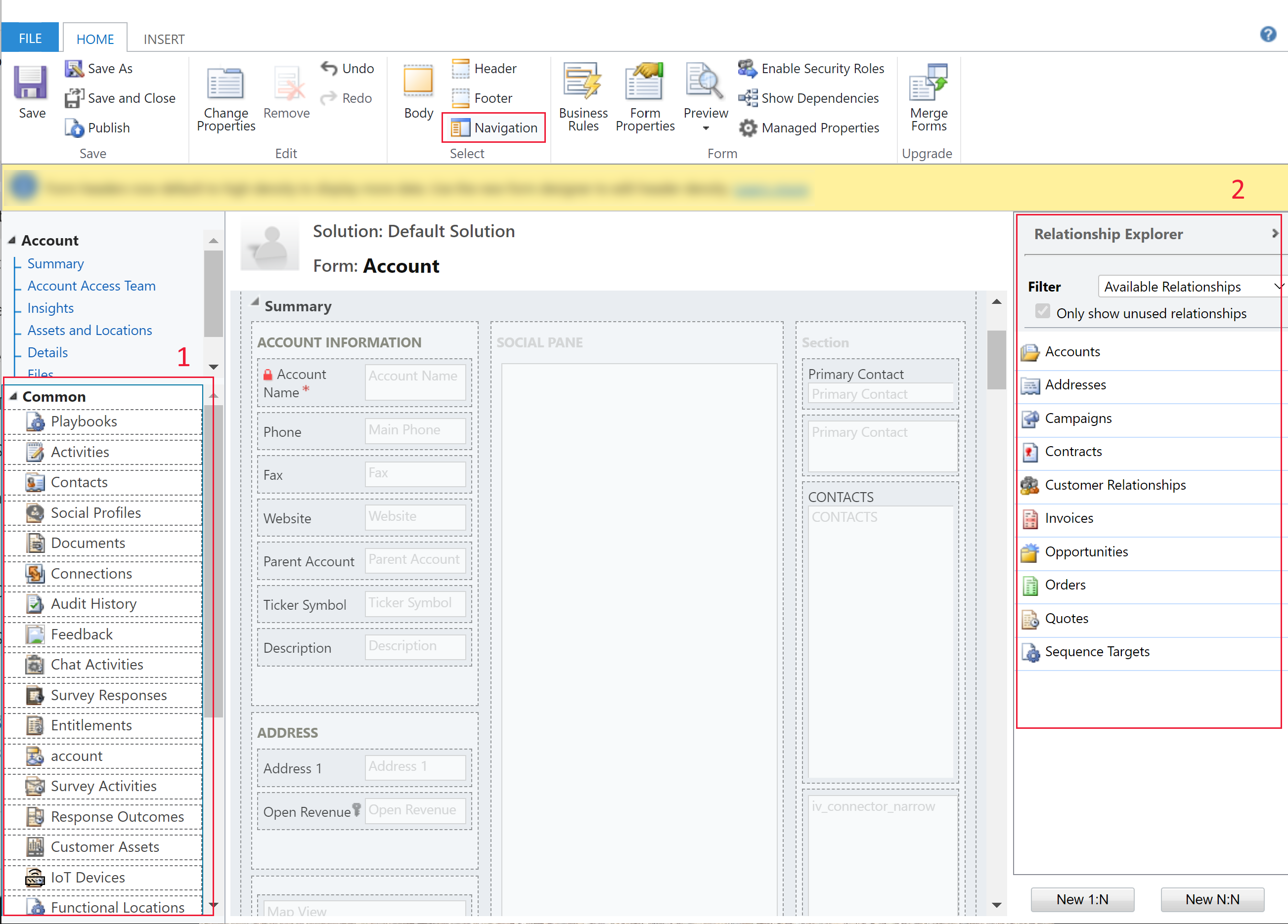 Enable form navigation by selecting Navigation on the form designer ribbon