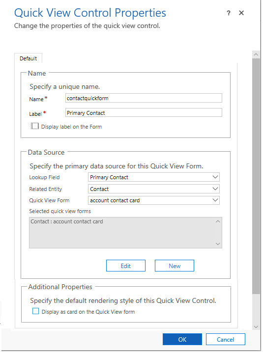 Quick view control example for a primary contact record.