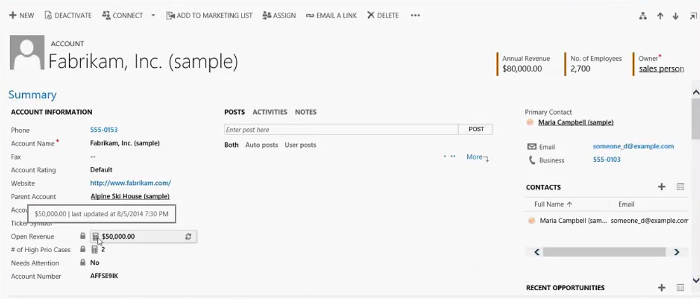 Rollup field on the account form in Dynamics 365 for Customer Engagement.