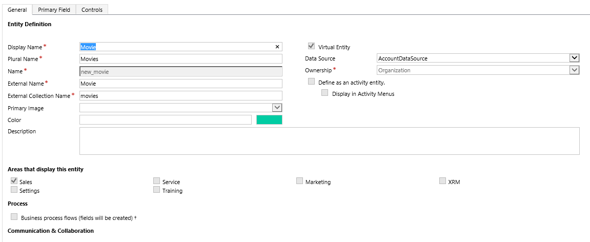 Virtual entity definition using the Azure Cosmos DB data provider.