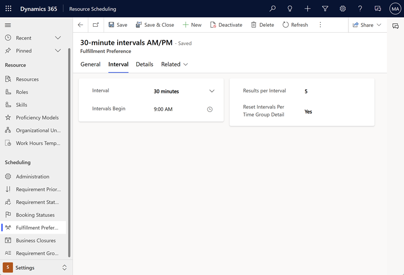 Screenshot fo a fulfillment preferences record on the Intervals tab.