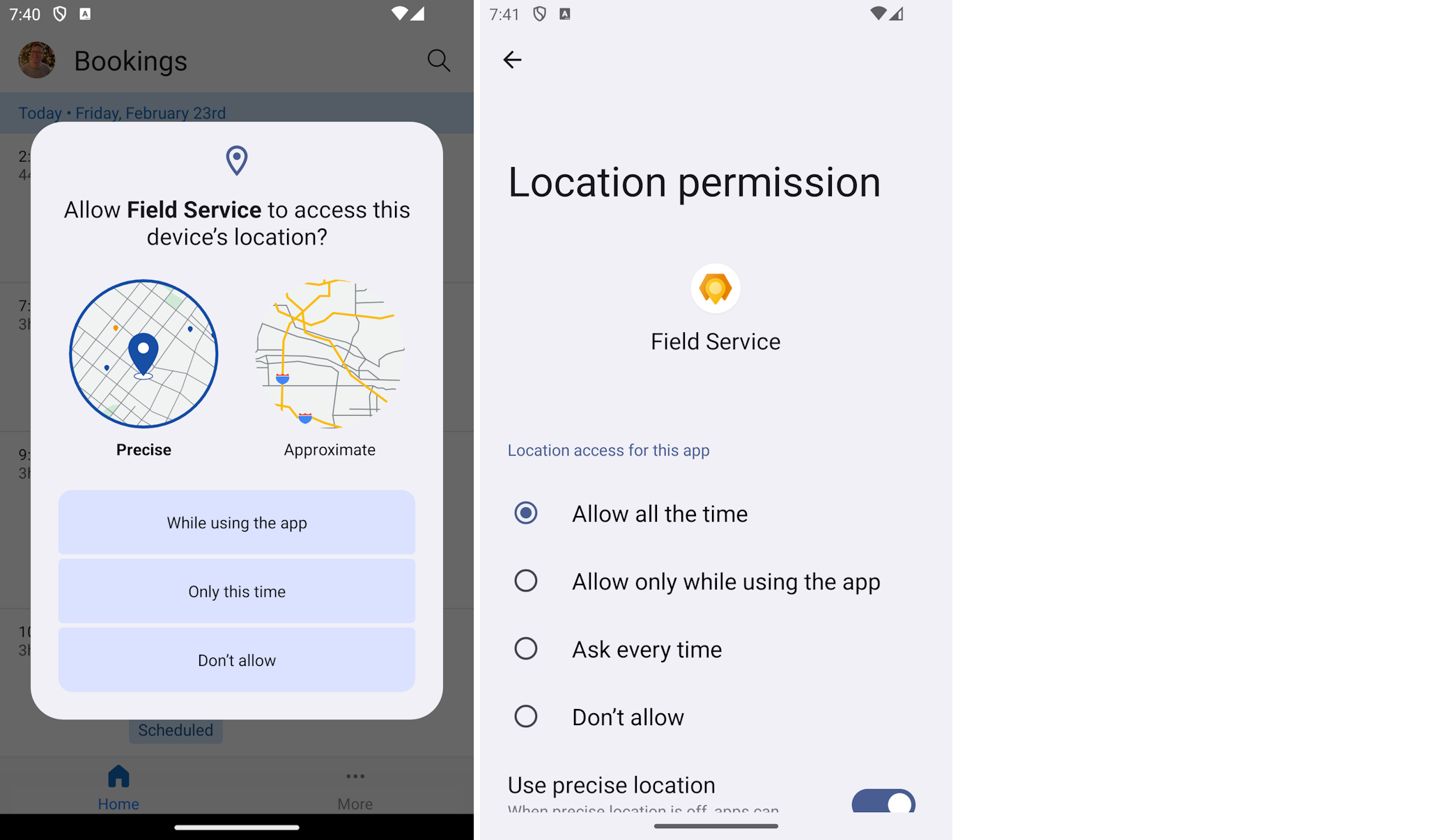Dialog asking for location permissions.