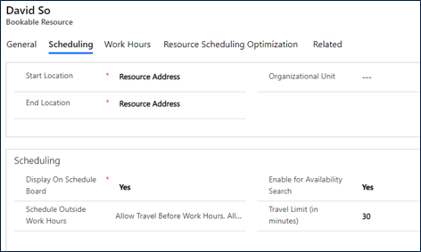 Screenshot showing the scheduling rules for a bookable resource.