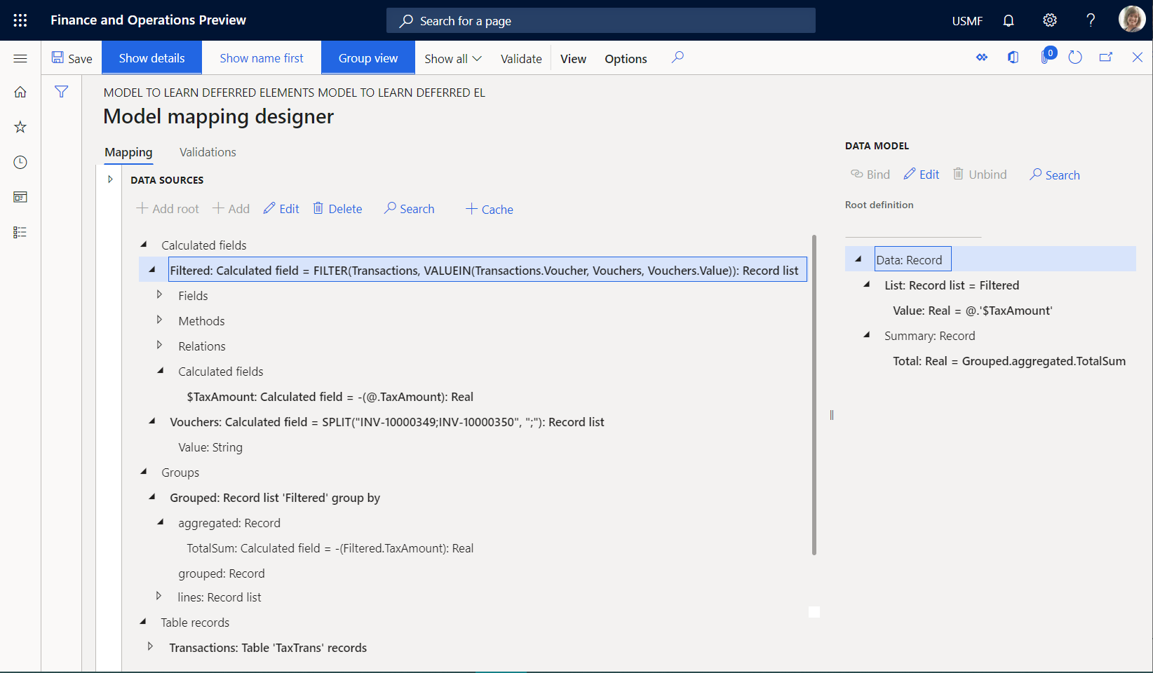 Model mapping designer page.