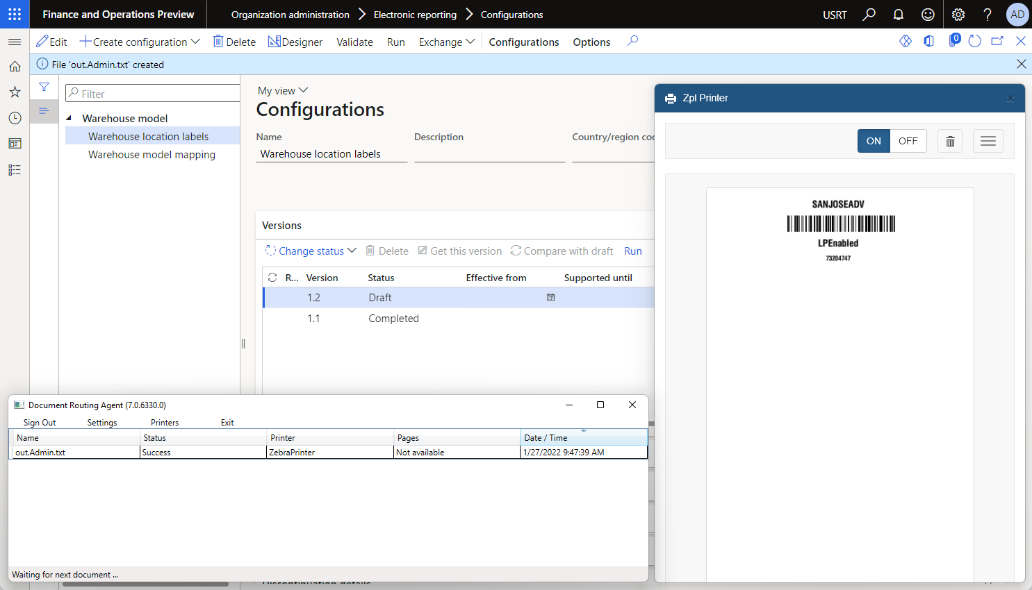 Reviewing a generated label on the preview page of the Zpl Printer emulator application.