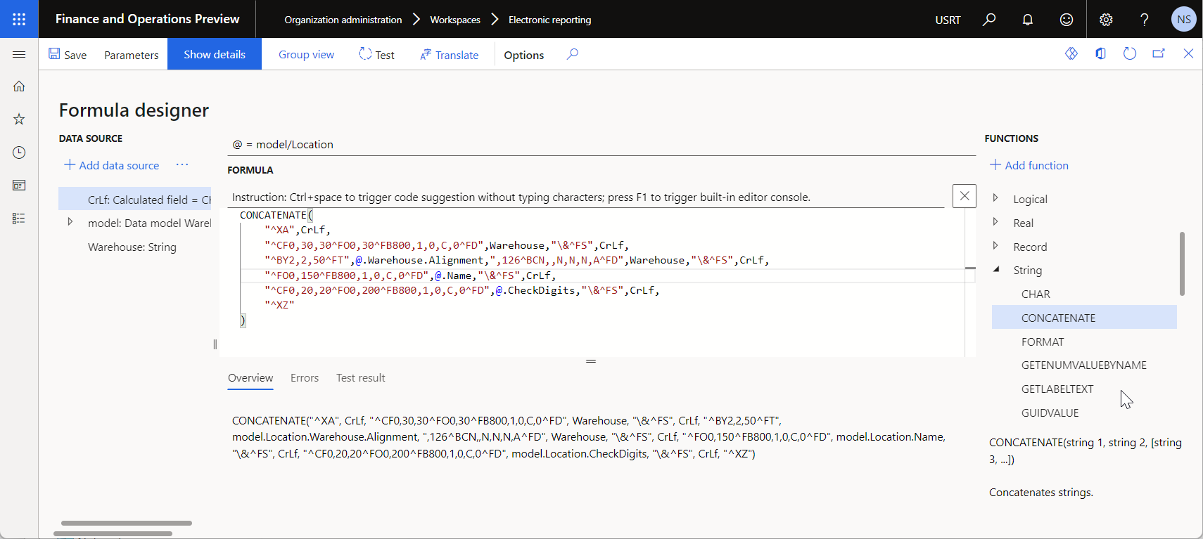 Formula for the data source on the Formula designer page.