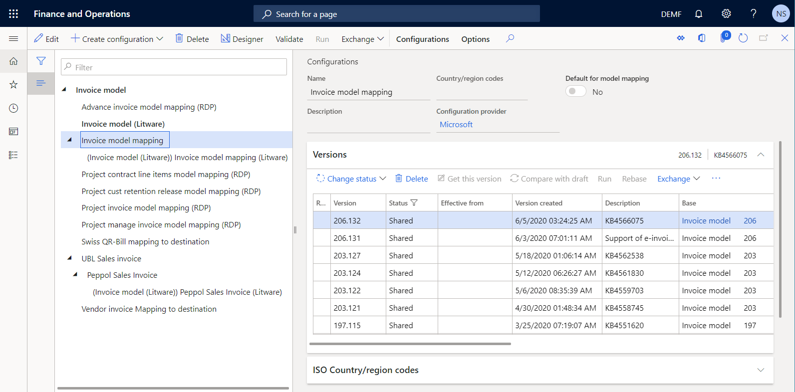 Version 206.132 on the Configurations page.