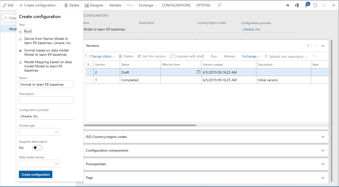 Create configuration dialog box, add a new ER format configuration.