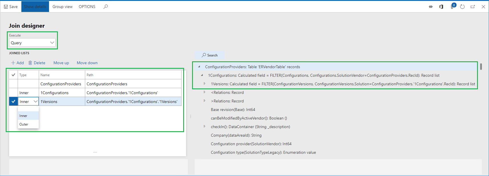 JOIN data source parameters page.