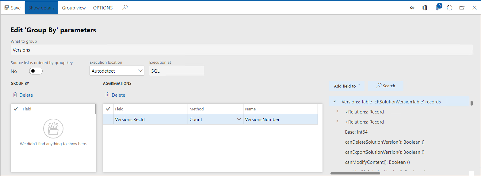 Edit 'Group By' parameters page.