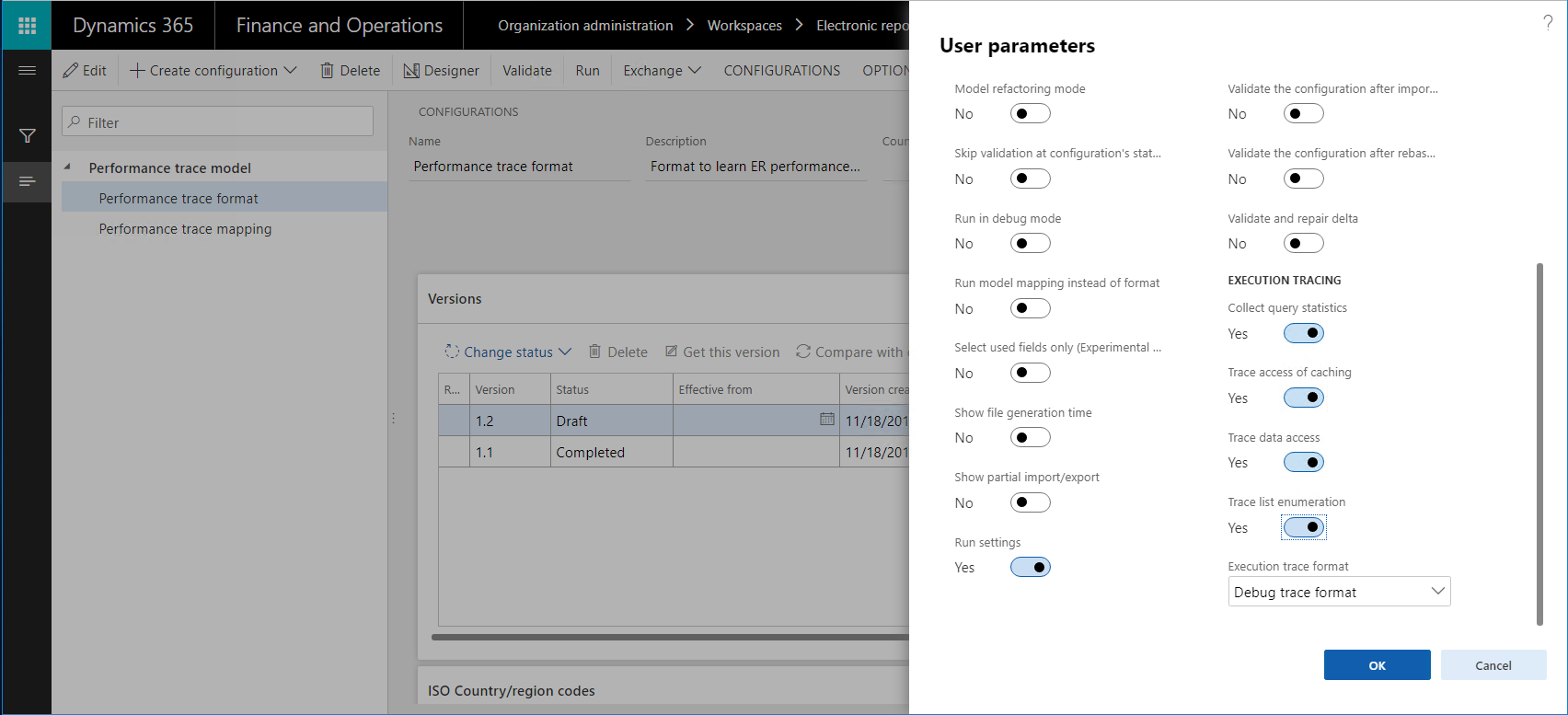 User parameters dialog box.