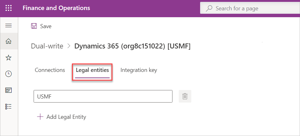 Legal entities tab displaying the selected company.