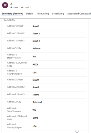 Summary tab for postal addresses.