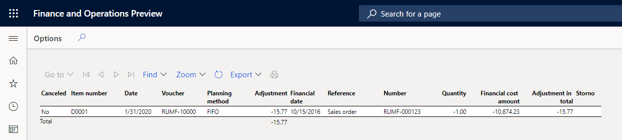 Generated Adjustments report.