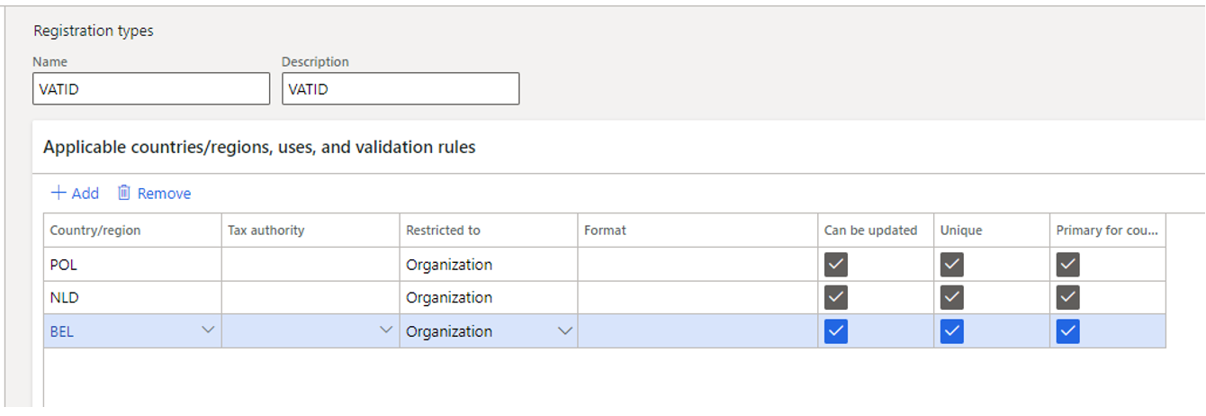 Registration type lines on the Registration types page.