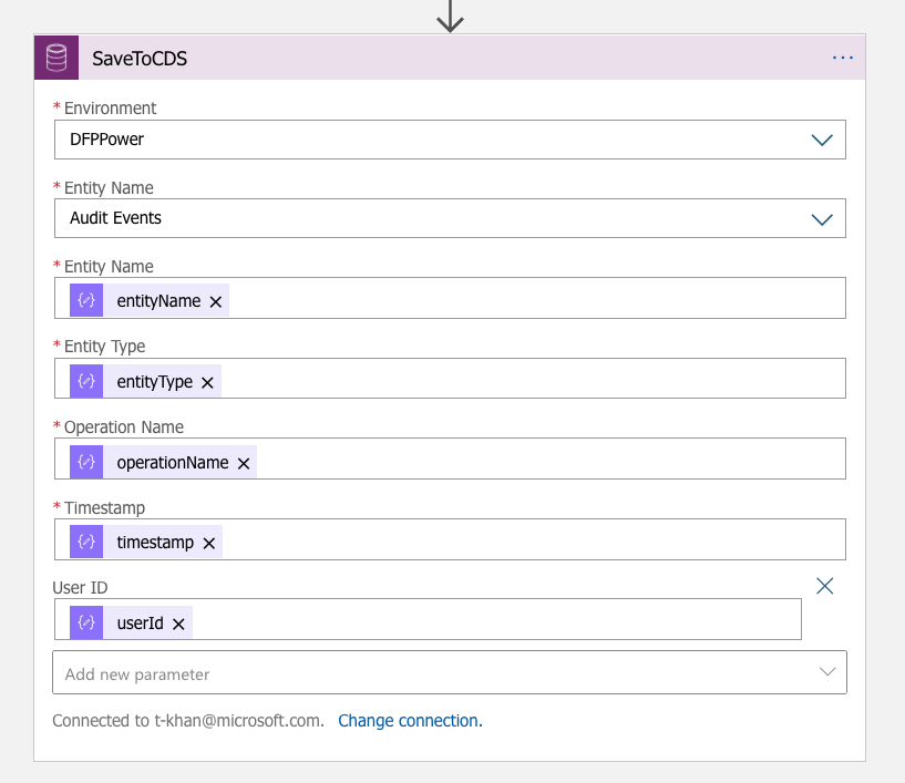 Parameters for the new step.