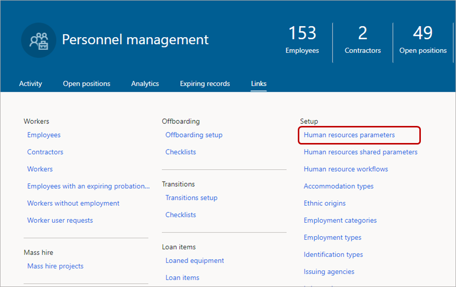 Go to Human resources parameters.