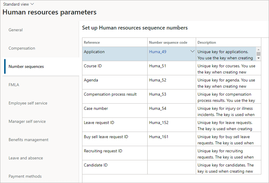 Number sequences tab.