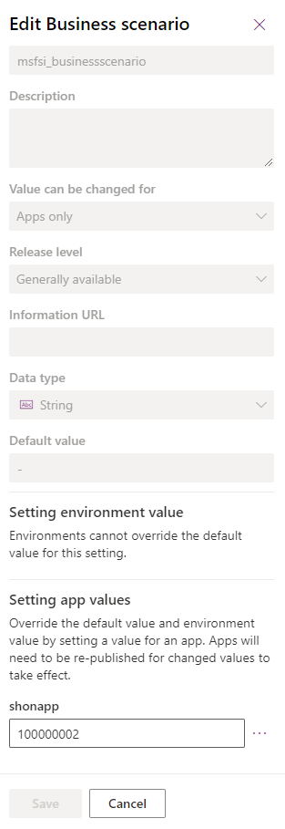 Setting app values