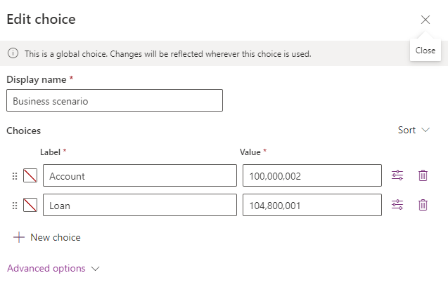 Setting the business scenario value