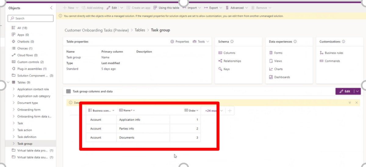 Configuration step for defining task groups.