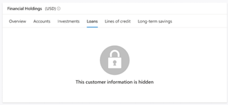 Screenshot of the Financial Holdings tab indicating hidden information.
