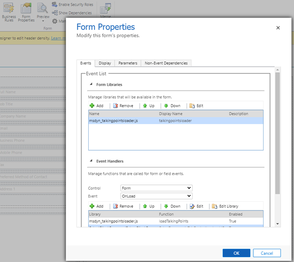 Screenshot of the Form properties dialog box.