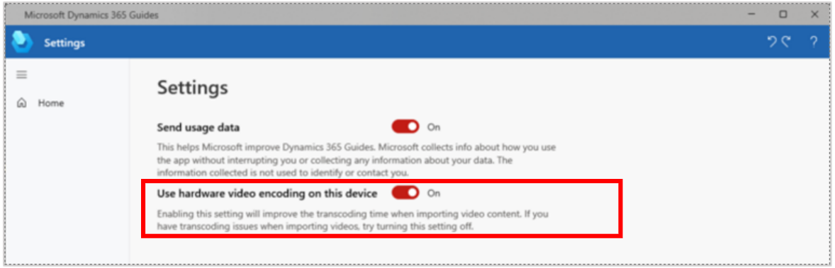 Screenshot of Use hardware video encoding on this device setting.