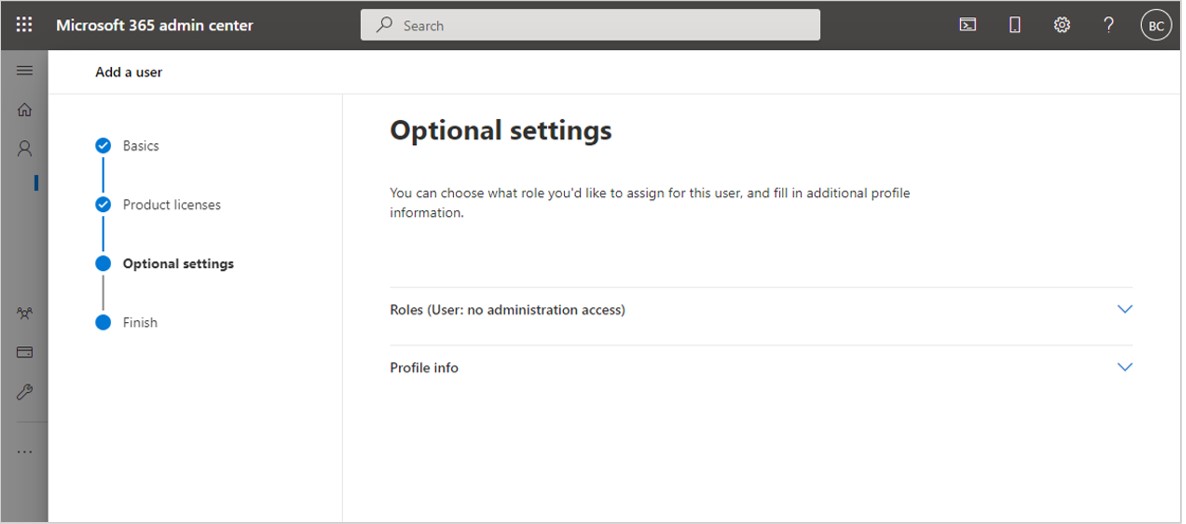 Screenshot of Optional settings section.