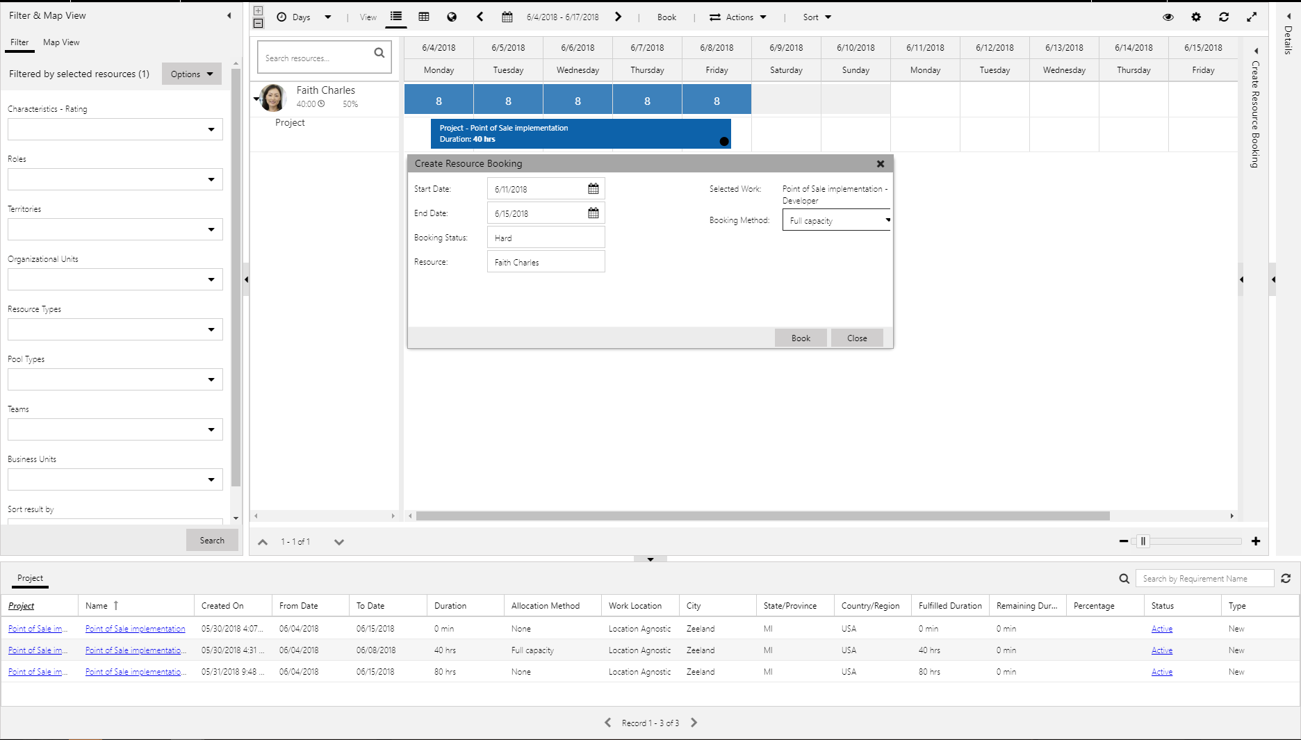 Create Resource Booking dialog box.