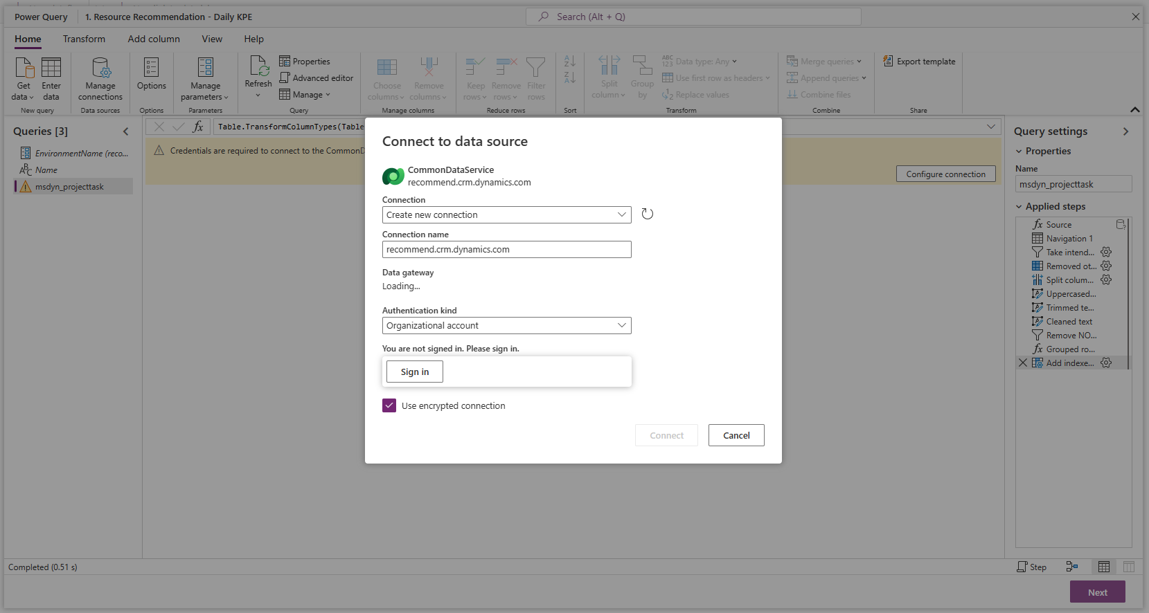 Screenshot of the Connect to data source dialog box.