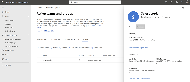 Shows security group creation pages in Microsoft 365 admin center