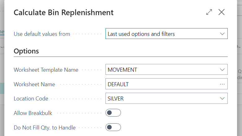 Screenshot of Calculate Bin Replenishment