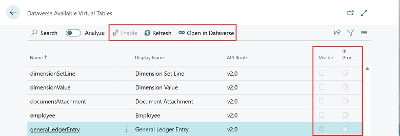 Shows Dataverse Available Virtual Tables page.